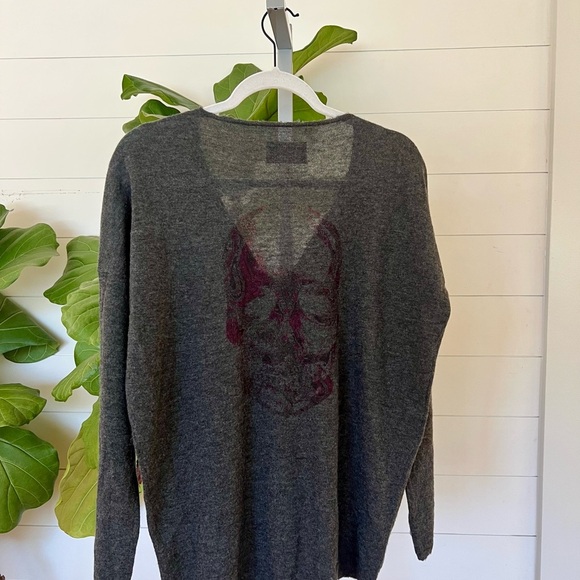 Zadig & Voltaire Charcoal V-Neck Skull Sweater - size M - Picture 3 of 4